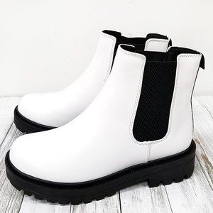 New White Chelsea Elastic Combat Ankle Boot Bootie
